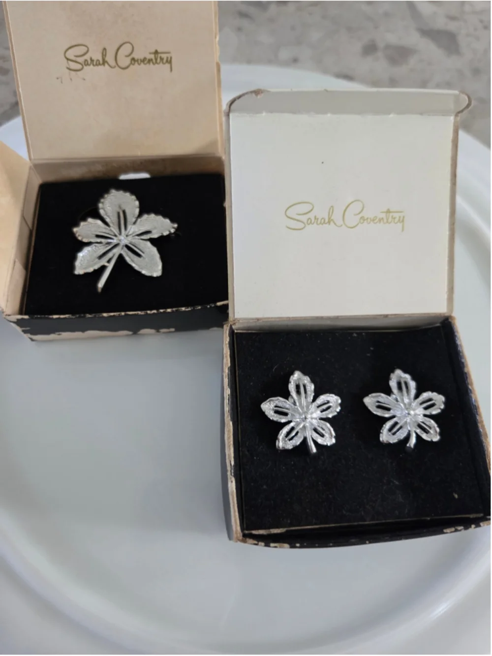 Vintage Sarah Coventry Silver Toned Brooch and Earring Set, One Size